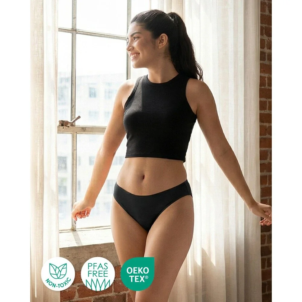 Neione Girls' Black Period Underwear Menstrual Panties Modal Bikini Cheeky XXS